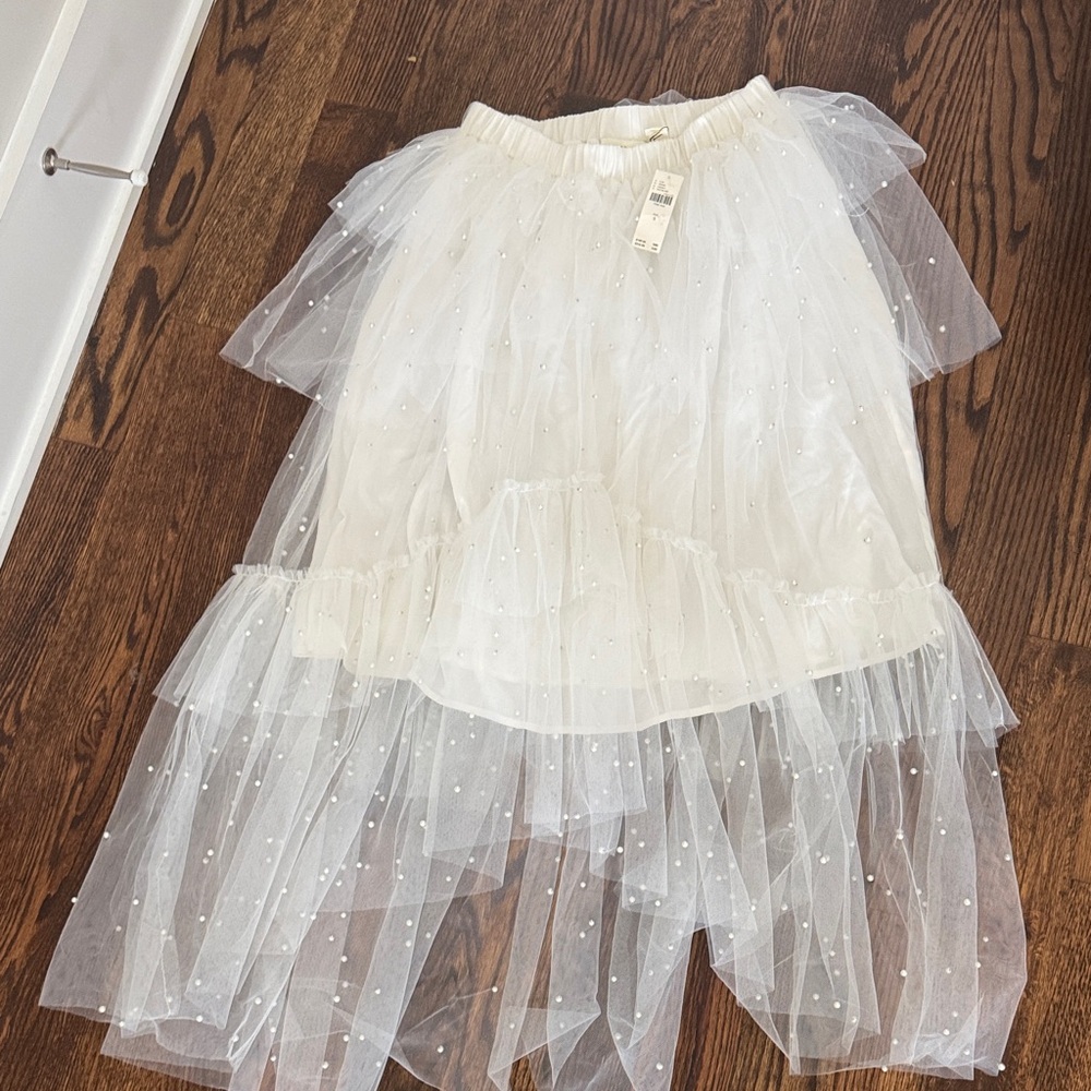 Maeve by Anthropologie  White Tulle with Pearls  Skirt